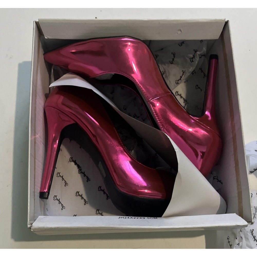 Qupid Women's Metallic Fuchsia, High Heels Stilettos 4"  Pointed Toe Sz‎ 8 New - Picture 2 of 7